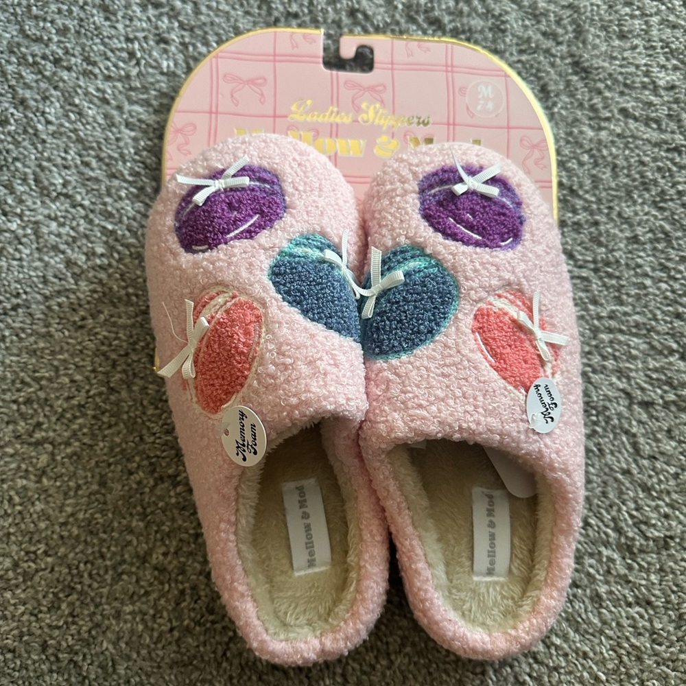 Cozy Pink Heart Slippers w/ Macarons